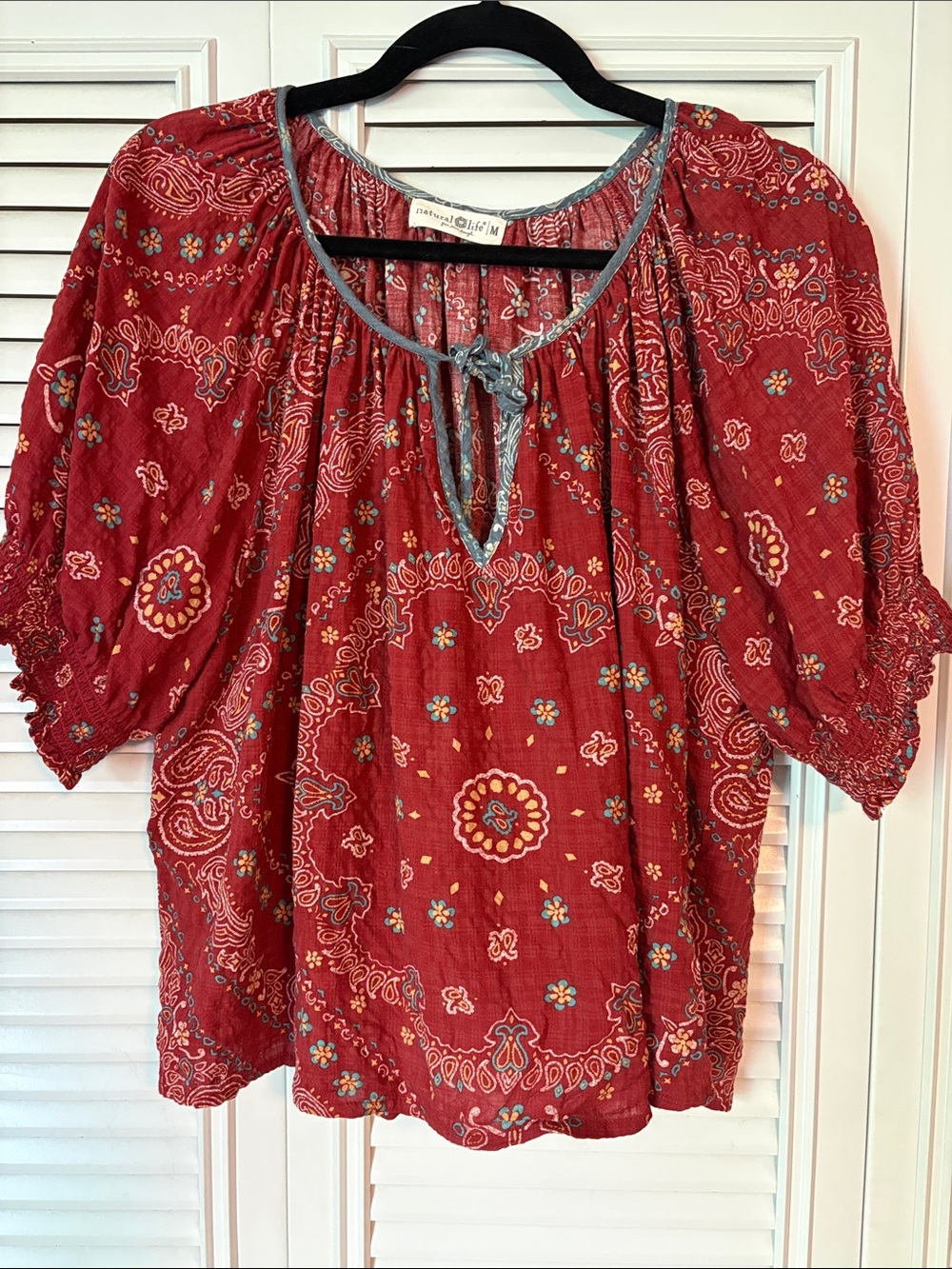 Natural Life Bandana Rust-Red Peasant Top Size Medium - Picture 2 of 10